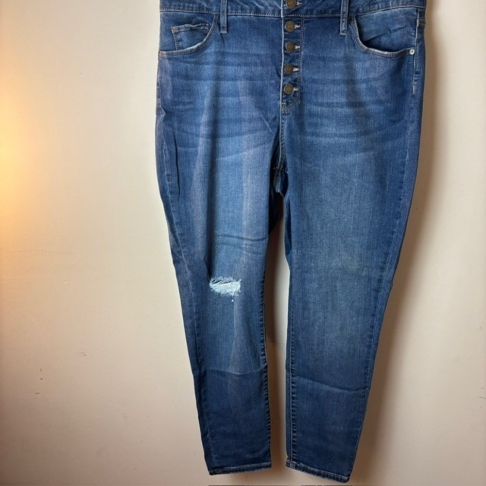 Womens 18W Ava & Viv Skinny Jeans‎ Blue Denim Button Fly Distressed 5 Pockets